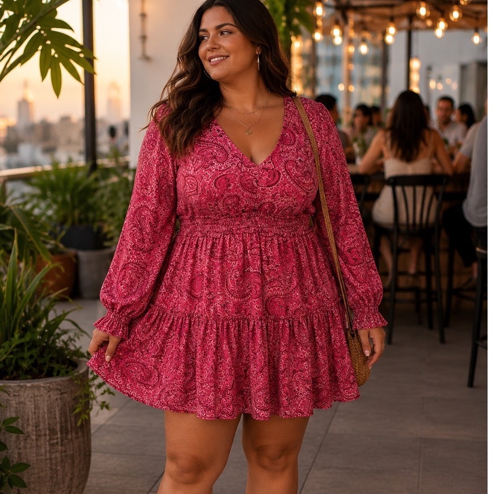 Torrid Etched Paisley Mini Dress Fruit Dove Pink Flutter Sleeve NWT 00 M-L boho